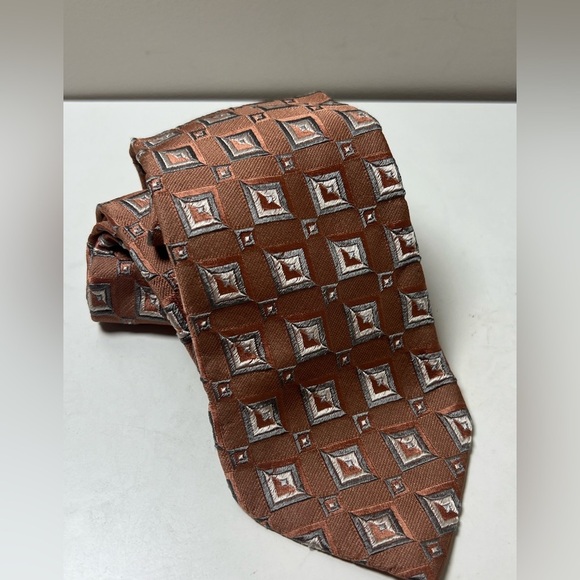 Ermenegildo Zegna Textured 100% Silk Elegant Brown Geometric Patterned Tie Italy - Picture 6 of 10